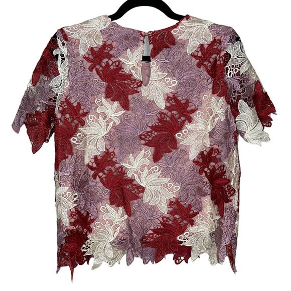 Adelyn Rae Lilly Lace Overlay Blouse Cream Pink Red Women Small NWT Romantic - Picture 3 of 8